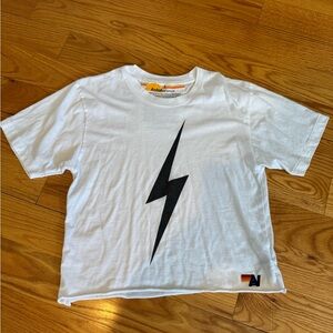 Aviator Nation White Tee with Black Lightning Bolt